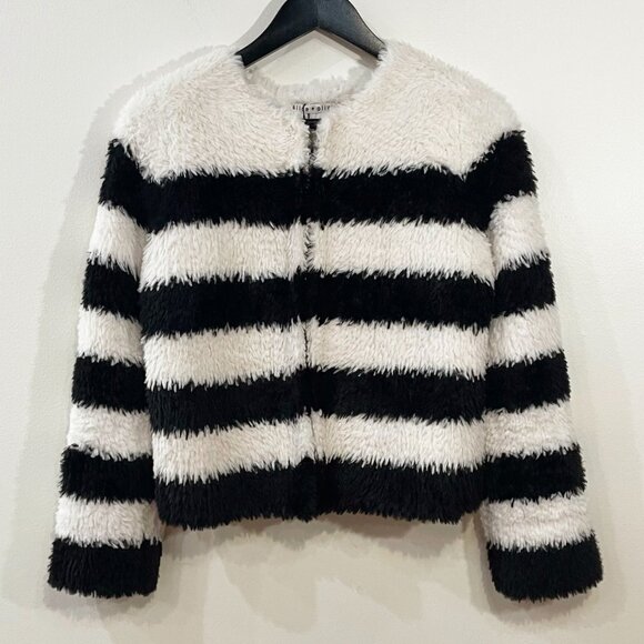 New Alice + Olivia Fawn Striped Faux Fur Jacket Black White M $395 - Picture 3 of 8